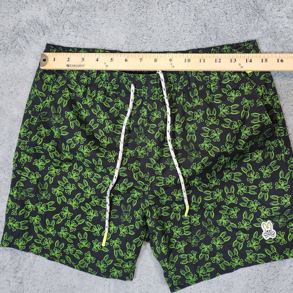 Psycho Bunny Swim Trunks Mens S Shorts Black Green Skull Bunny Logo 5" Inseam - Picture 7 of 10
